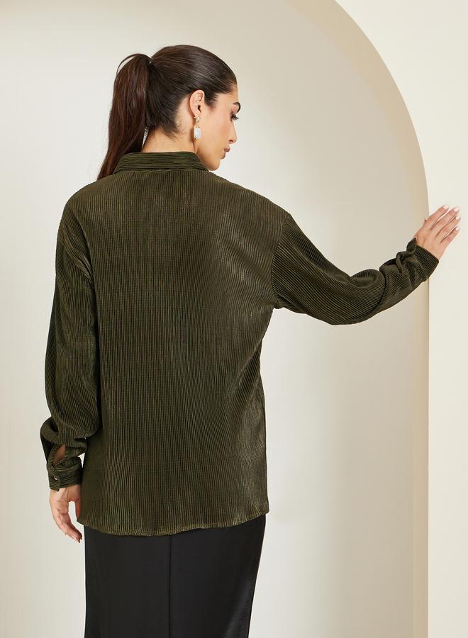 ستايلي بلوزة بليسيه بأزرار قصة واسعة - Image 4